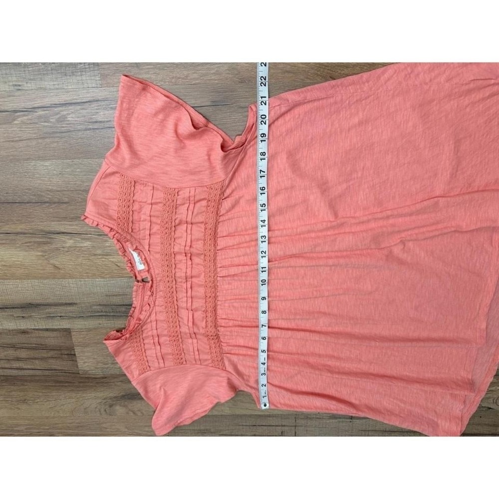 Ella Moss Women's Coral Pink Boho Short Sleeve Crochet Detail Top Size XL - Picture 7 of 8